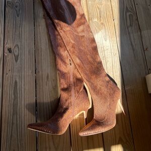 Brown Printed Tall Heel Boot
